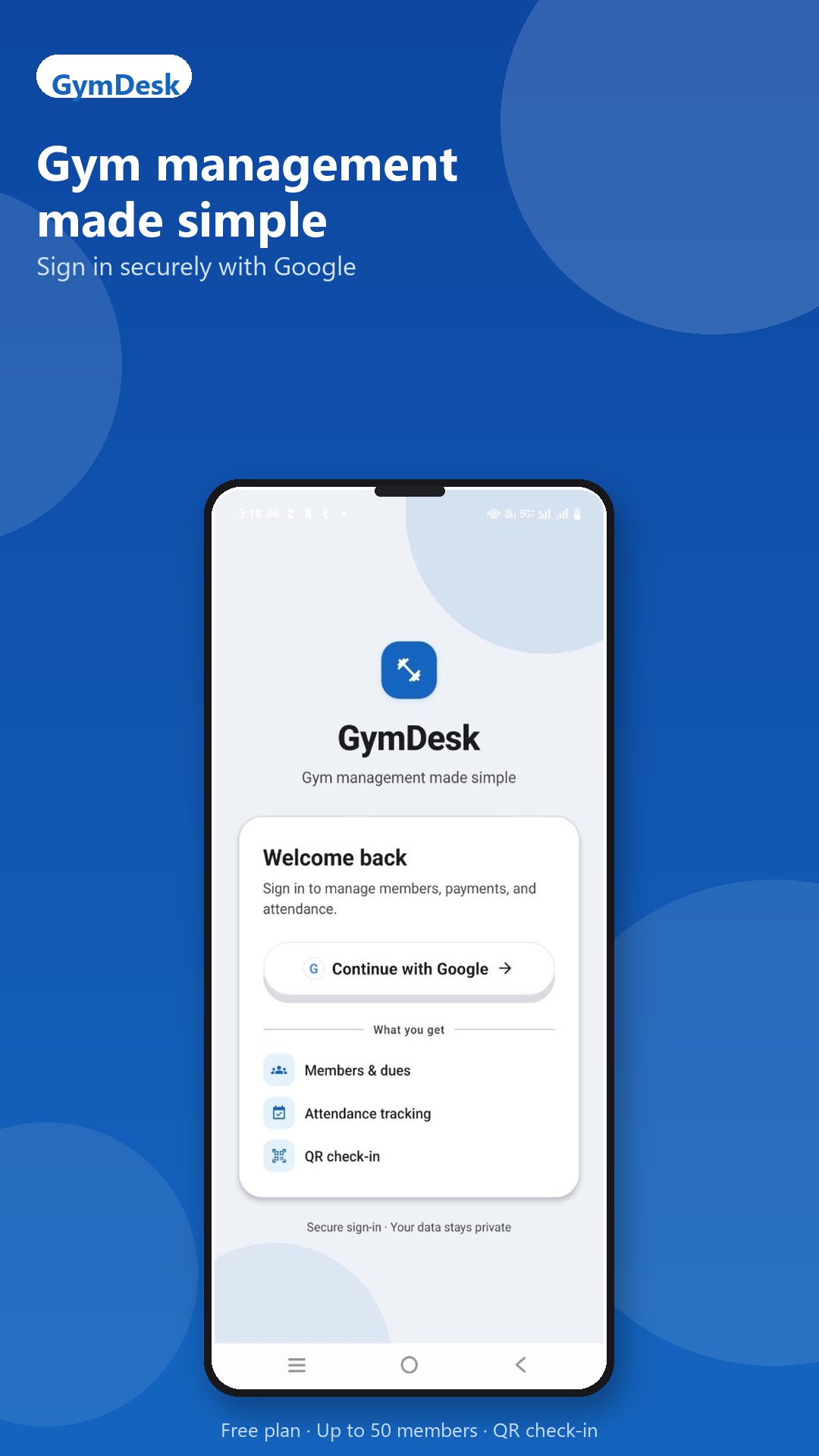 GymDesk login — sign in with Google